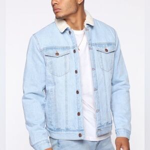 NEW xxl sherpa light blue denim jacket sky blue cozy fashion nova